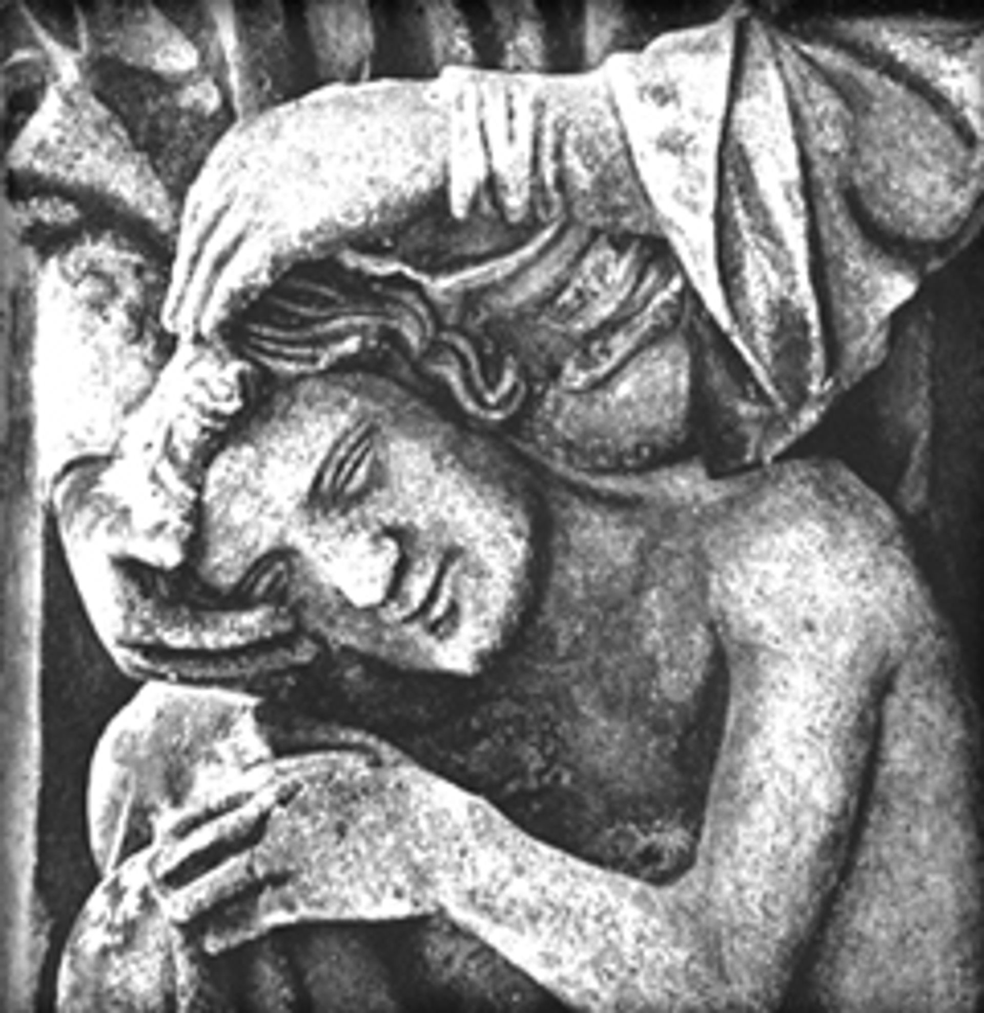 Detail of Sculpture, “God Creating Adam”, early 13th C., Chartres Cathedral, Chartres, France.